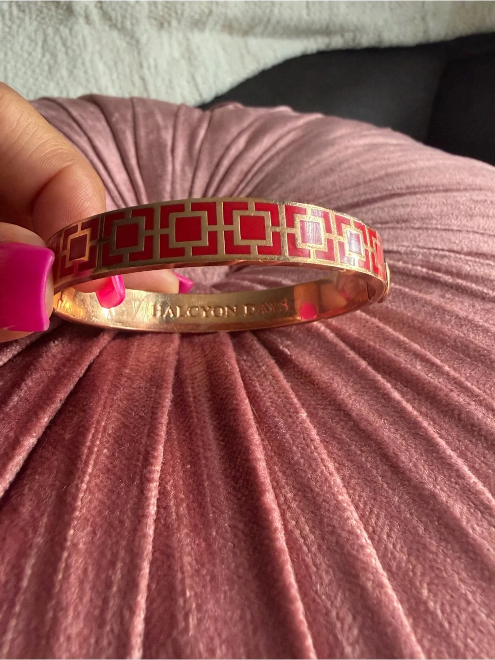 Red and Gold Halcyon Days Geometric Enamel Bangle